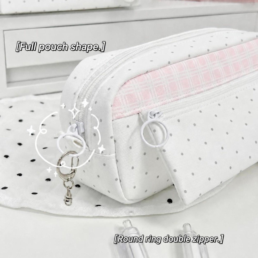 Aesthetic Large Pencil Case Pouch - Эстетичный пенал в горошек и клетку,