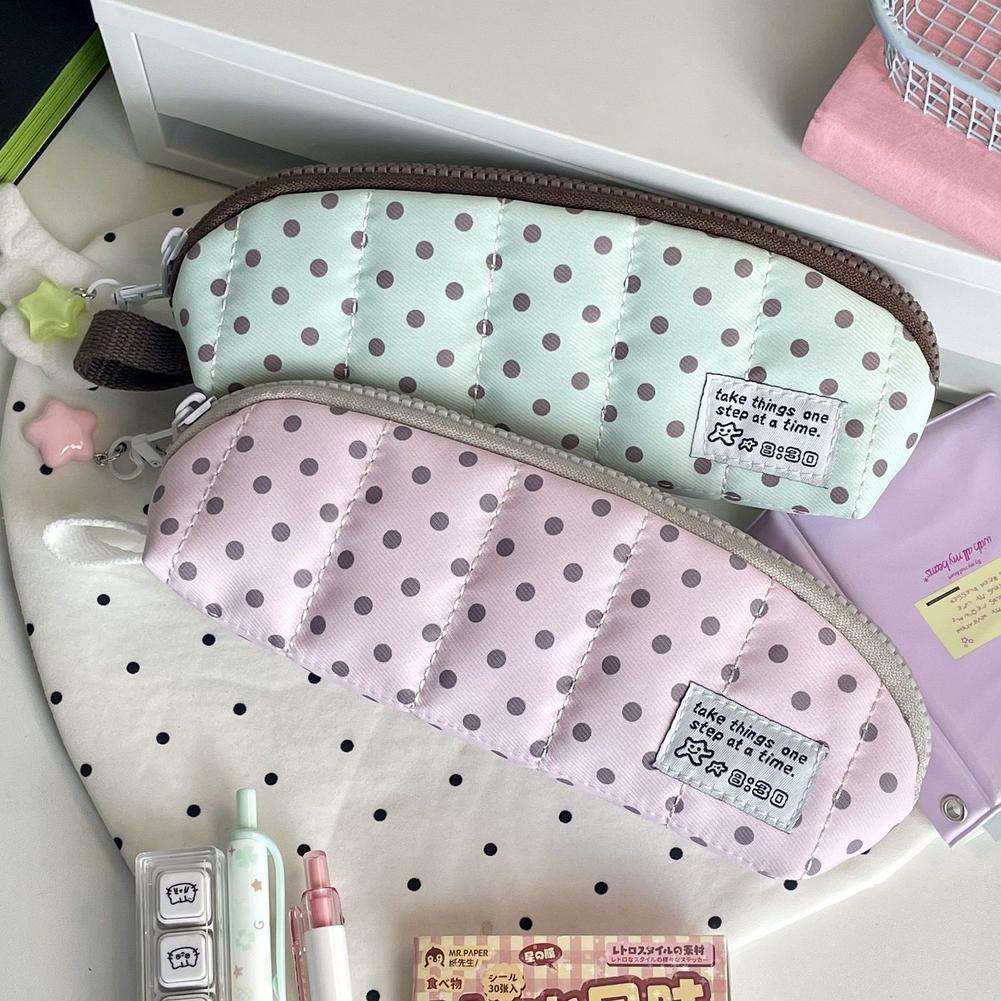 Aesthetic Large Pencil Case Pouch - Эстетичный пенал в горошек, портативный, в