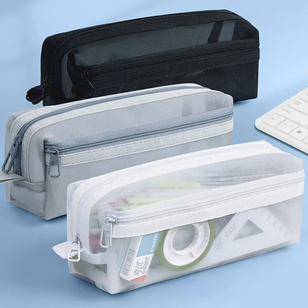 Clear Mesh Pencil Pouch For Exam - Вместительный двухслойный сетчатый органайзер для ручек