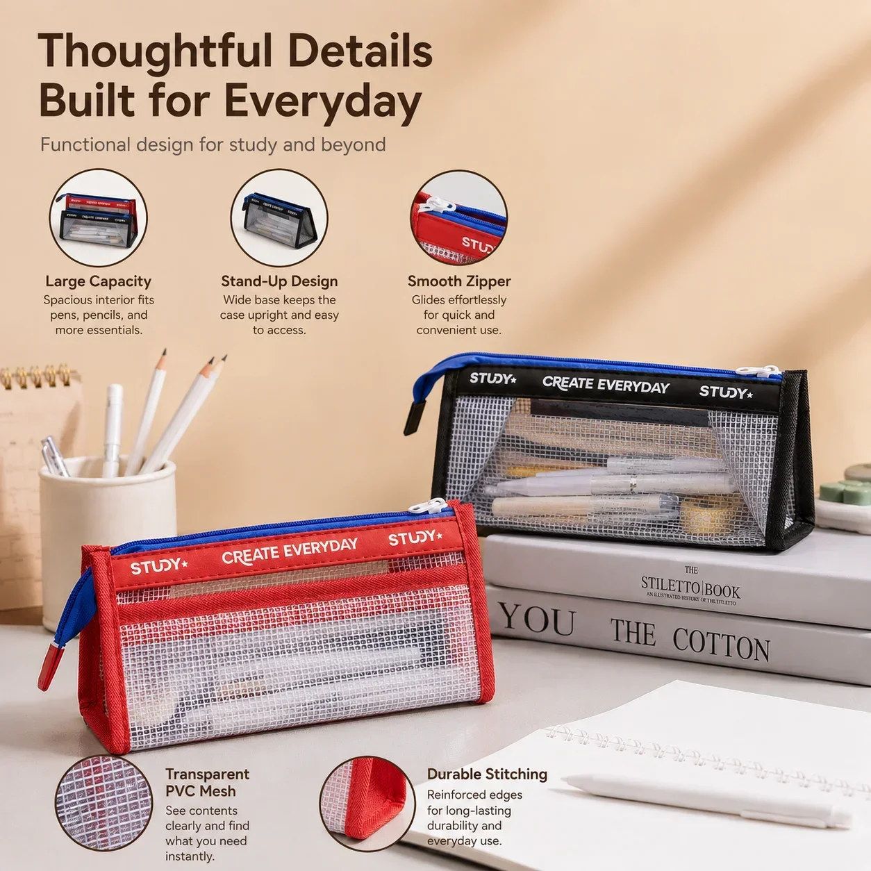Прозрачный пенал, вместительны – обзор и цена Aesthetic Large Pencil Case Pouch